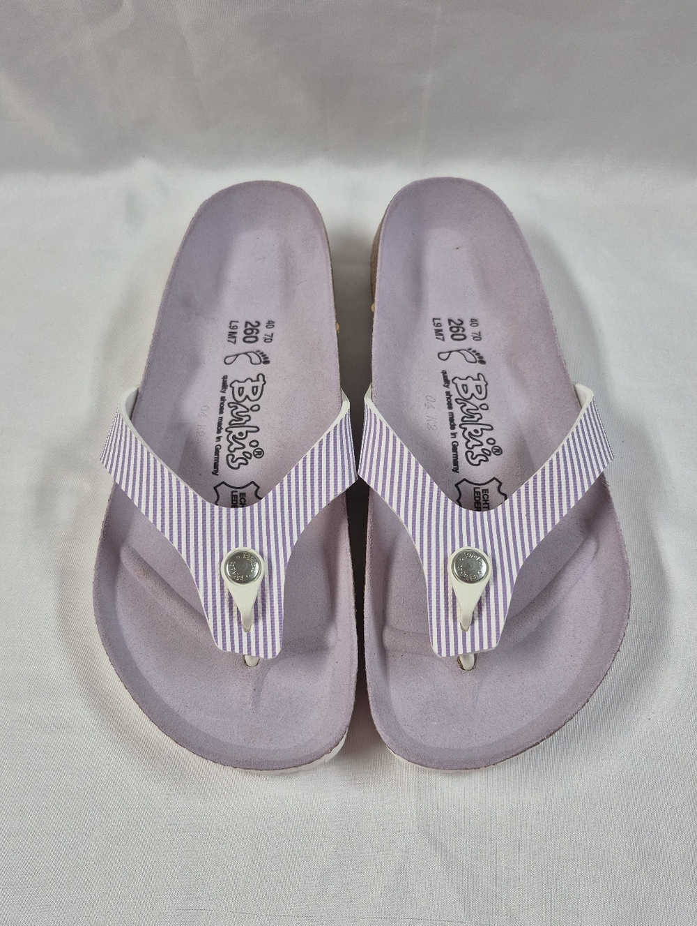 BIRKI’S by Birkenstock (40/9) MARTINA Birko-Flor Lilac Striped Sandals Thongs